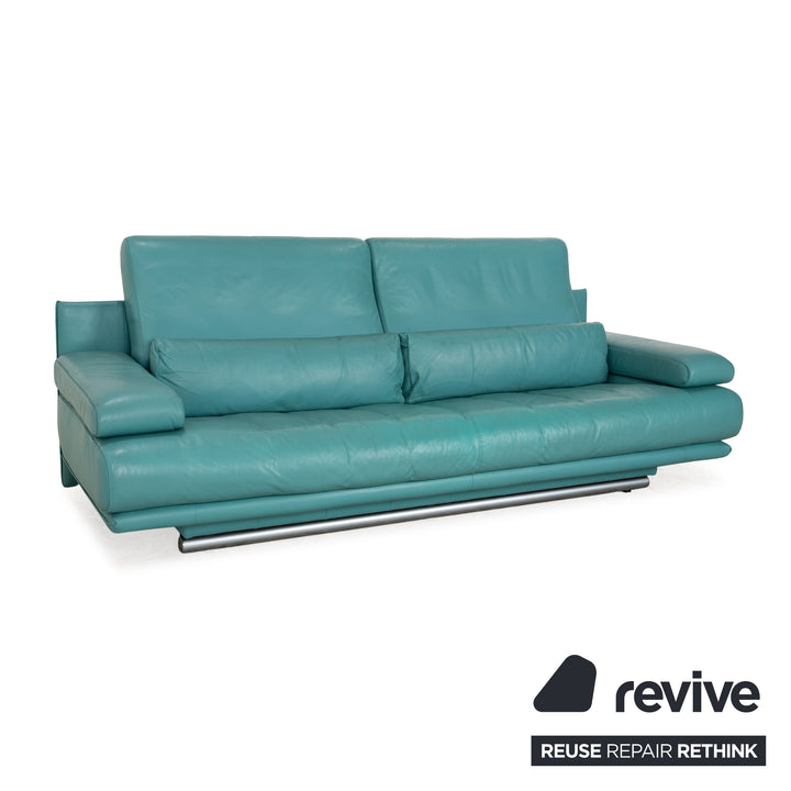 Rolf Benz 6500 Leder Dreisitzer Türkis Blau Sofa Couch manuelle Funktion