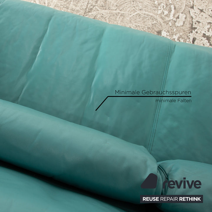 Rolf Benz 6500 Leder Dreisitzer Türkis Blau Sofa Couch manuelle Funktion