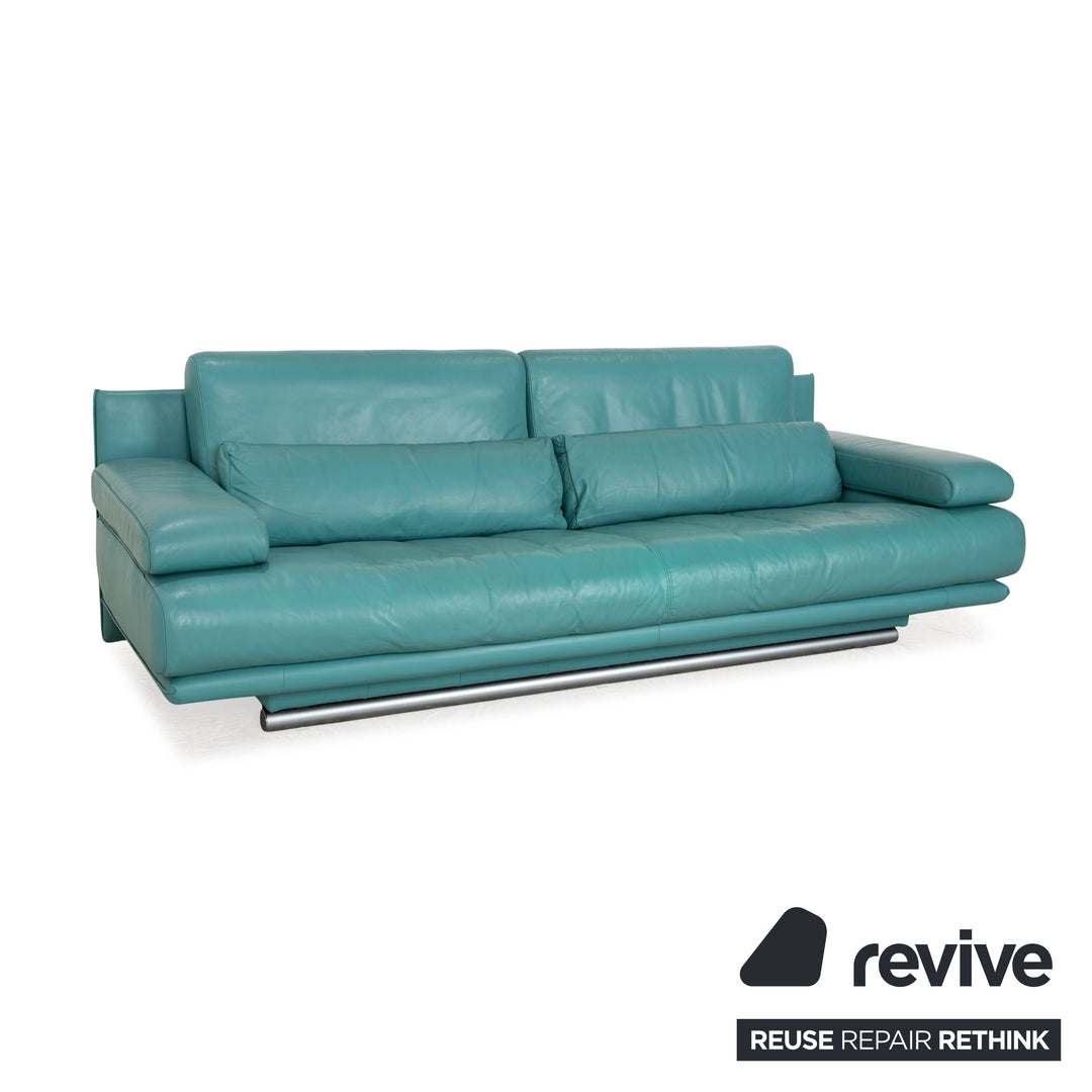 Rolf Benz 6500 Leder Dreisitzer Türkis Blau Sofa Couch manuelle Funktion