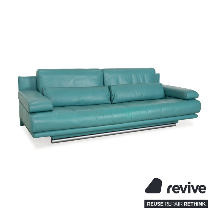 Rolf Benz 6500 Leder Dreisitzer Türkis Blau Sofa Couch manuelle Funktion