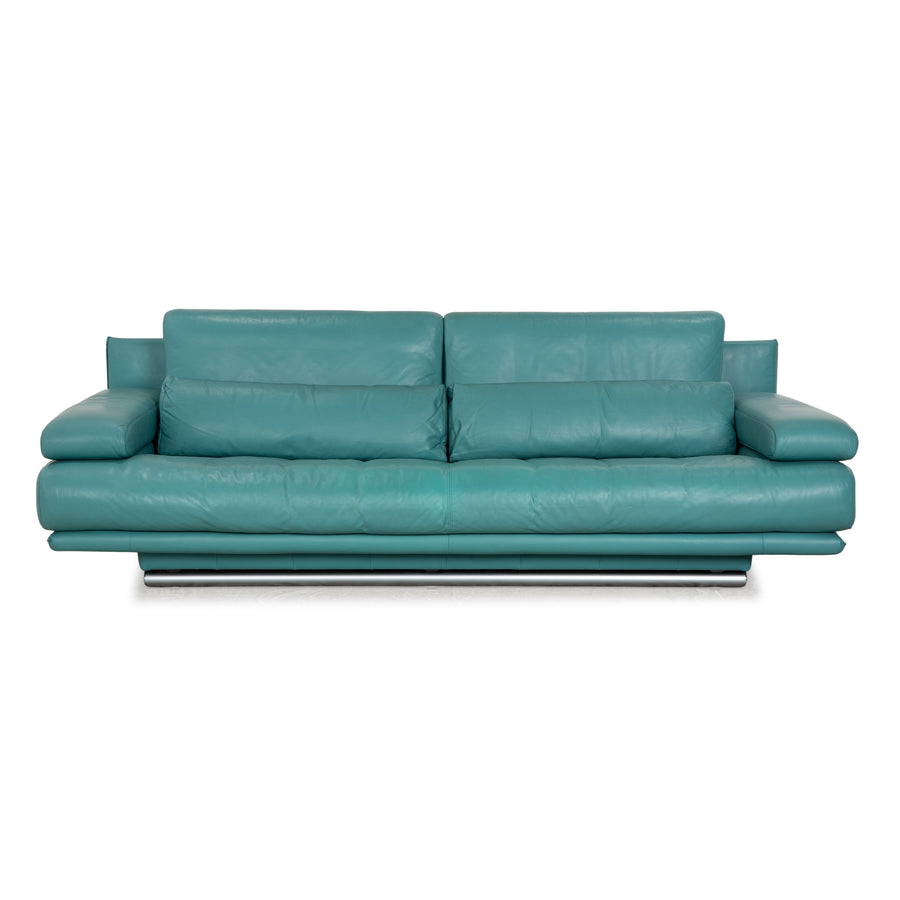 Rolf Benz 6500 Leather Two Seater Turquoise Blue Sofa Couch Manual Function