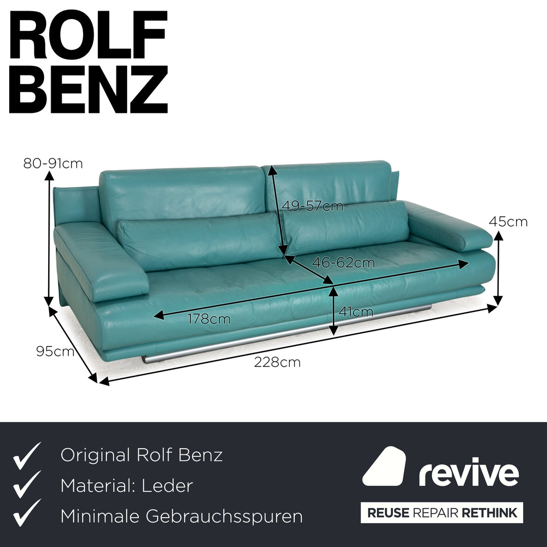 Rolf Benz 6500 Leder Dreisitzer Türkis Blau Sofa Couch manuelle Funktion