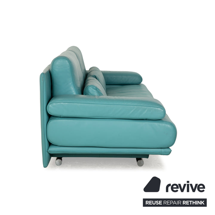 Rolf Benz 6500 Leder Dreisitzer Türkis Blau Sofa Couch manuelle Funktion
