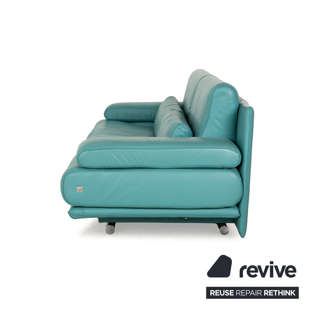 Rolf Benz 6500 Leder Dreisitzer Türkis Blau Sofa Couch manuelle Funktion