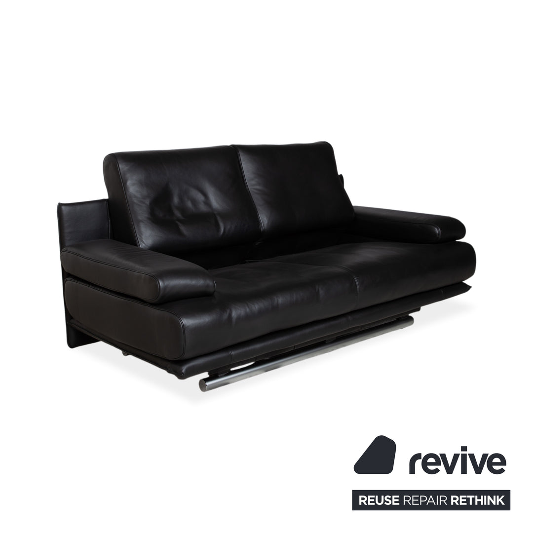 Rolf Benz 6500 Two-Seater Leather Sofa Black Couch Manual Function