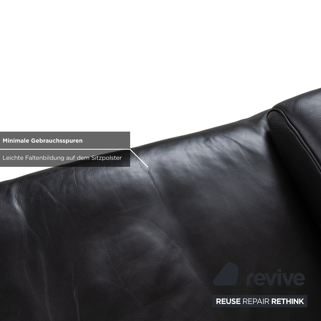 Rolf Benz 6500 Two-Seater Leather Sofa Black Couch Manual Function