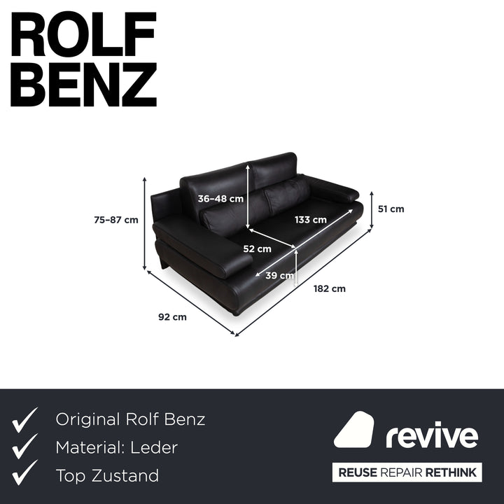 Rolf Benz 6500 Zweisitzer Leder Sofa Schwarz Couch manuelle Funktion