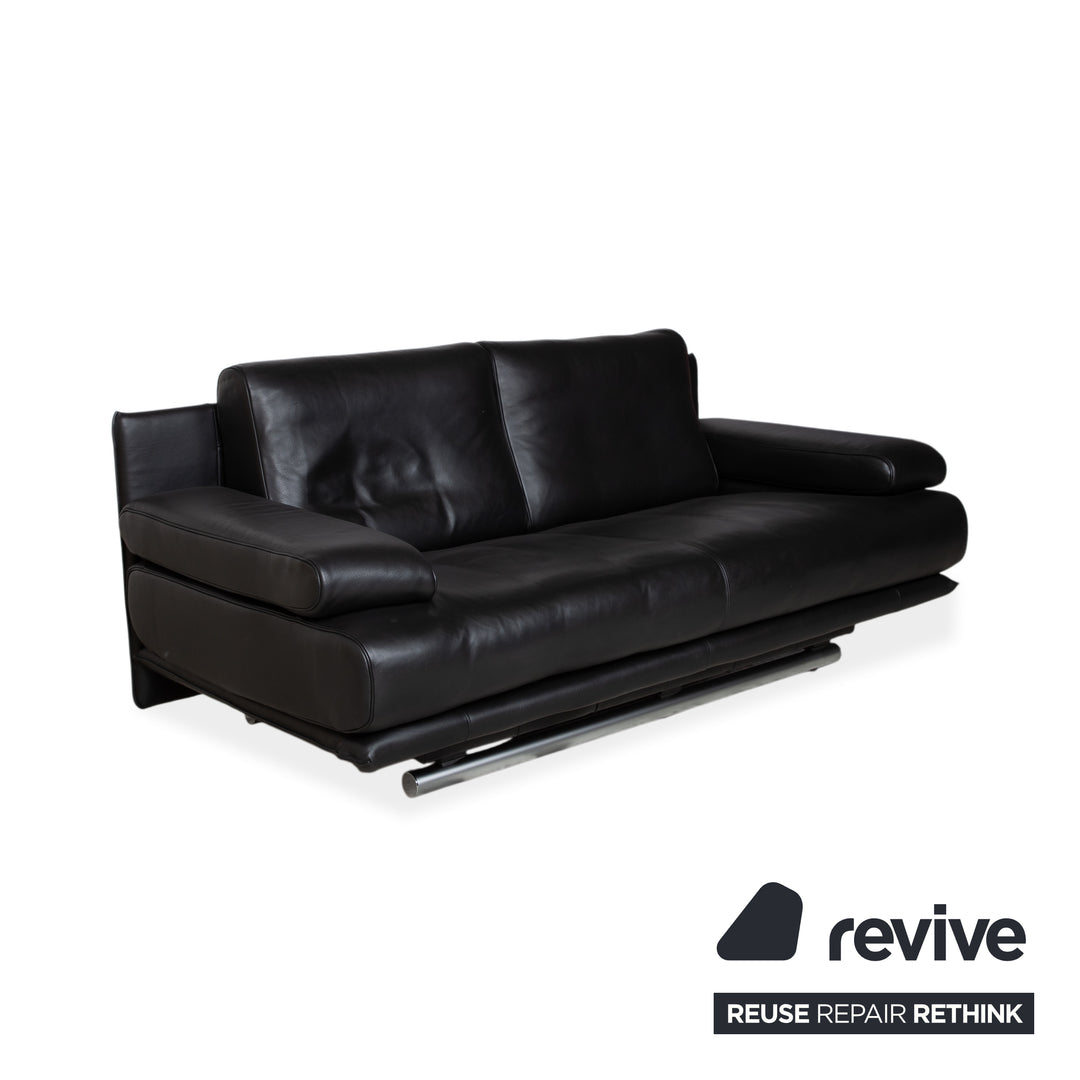 Rolf Benz 6500 Two-Seater Leather Sofa Black Couch Manual Function