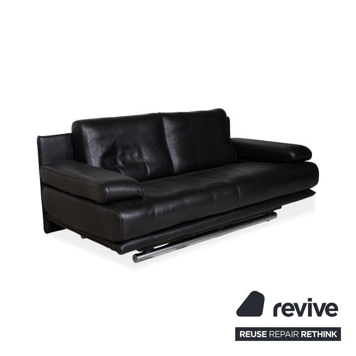 Rolf Benz 6500 Two-Seater Leather Sofa Black Couch Manual Function