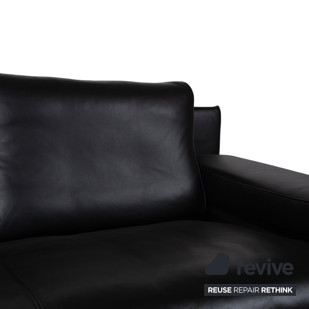 Rolf Benz 6500 Two-Seater Leather Sofa Black Couch Manual Function