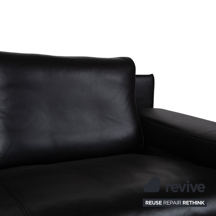 Rolf Benz 6500 Two-Seater Leather Sofa Black Couch Manual Function