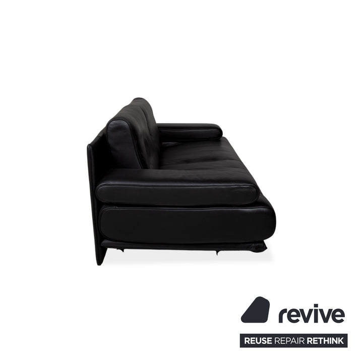 Rolf Benz 6500 Two-Seater Leather Sofa Black Couch Manual Function