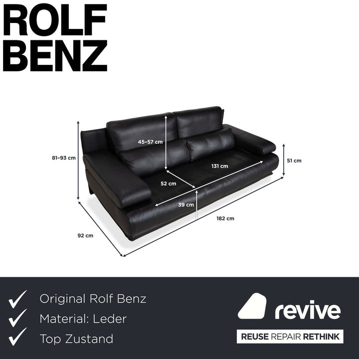 Rolf Benz 6500 Zweisitzer Leder Sofa Schwarz Couch manuelle Funktion