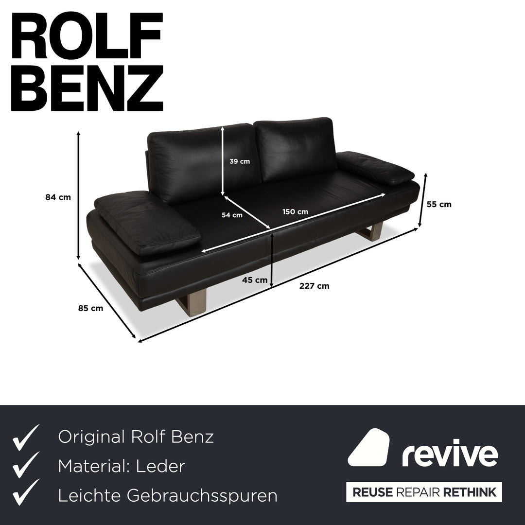 Rolf Benz 6600 leather three-seater black sofa couch