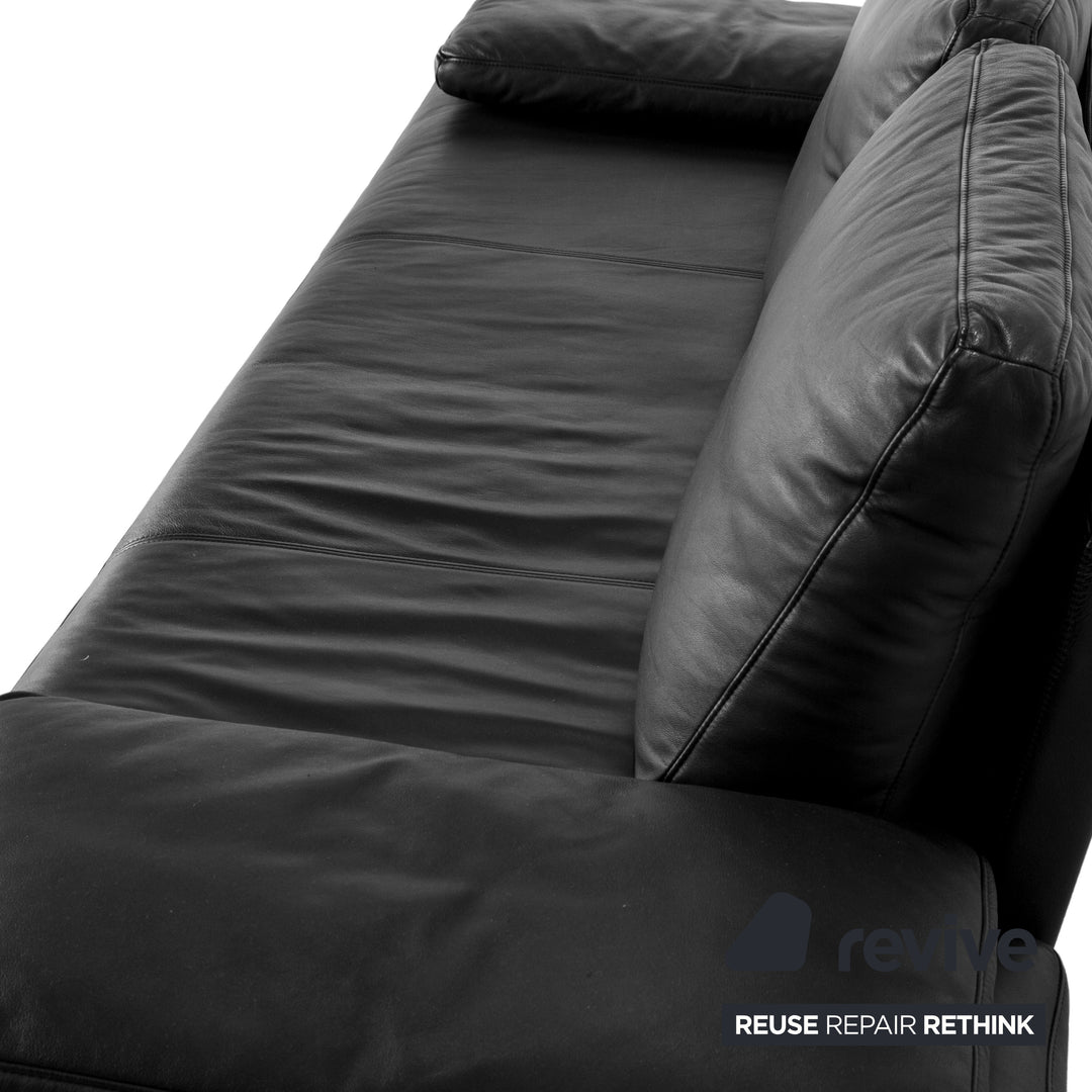 Rolf Benz 6600 leather three-seater black sofa couch