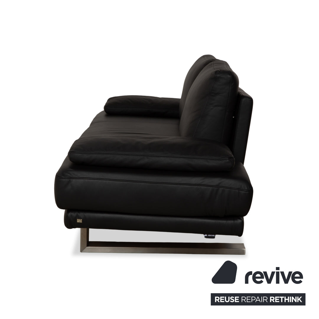 Rolf Benz 6600 leather three-seater black sofa couch