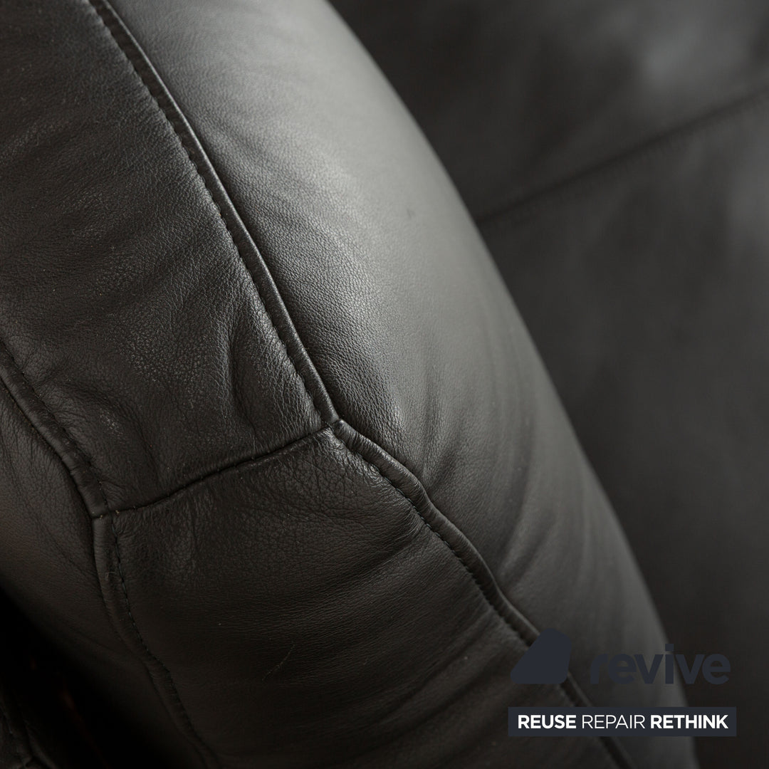 Rolf Benz 6600 leather three-seater black sofa couch
