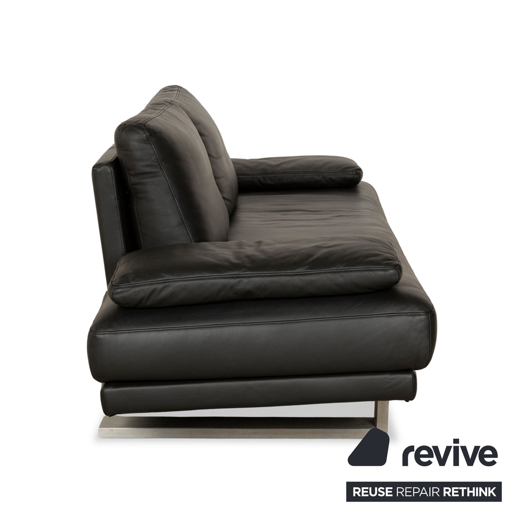 Rolf Benz 6600 leather three-seater black sofa couch