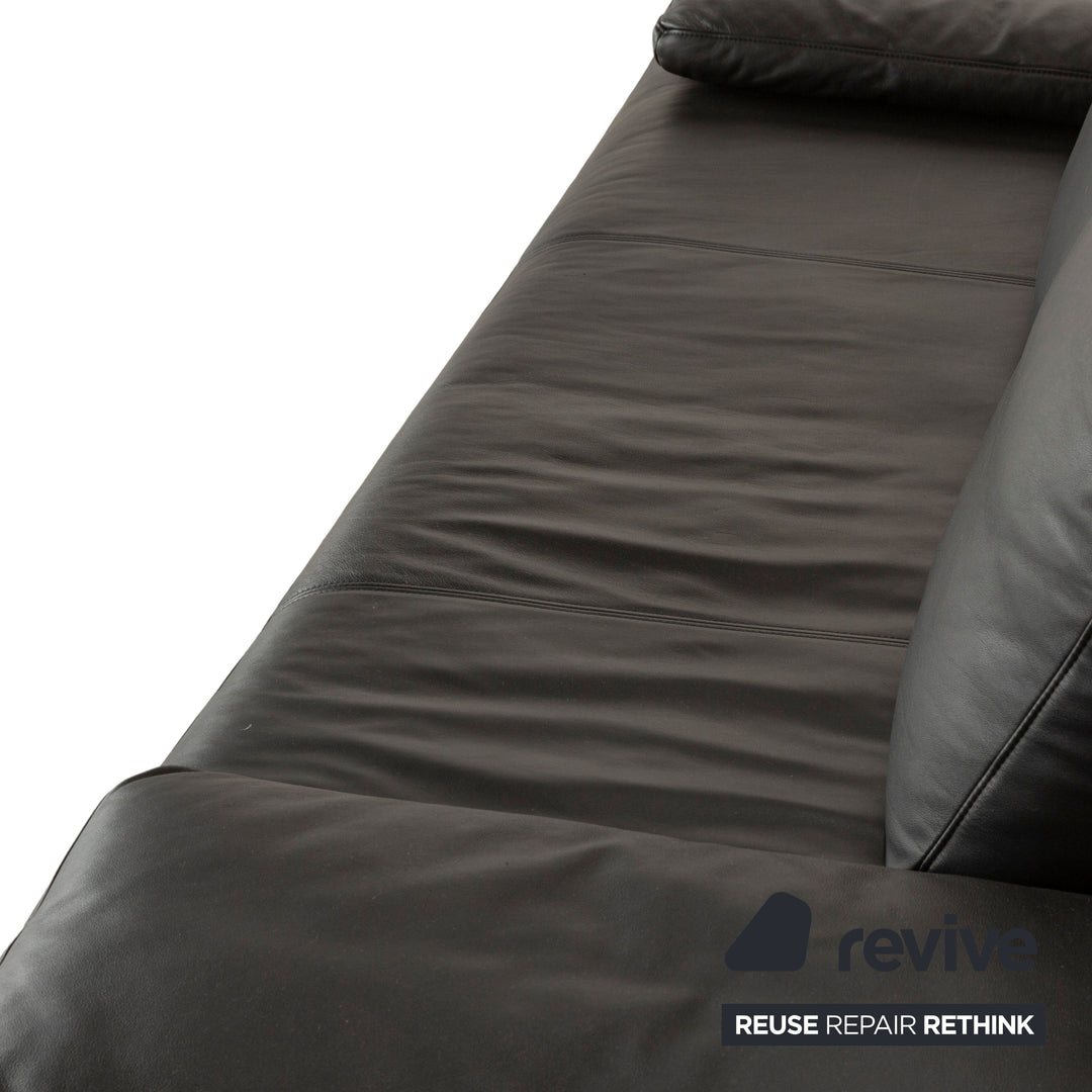 Rolf Benz 6600 leather three-seater black sofa couch