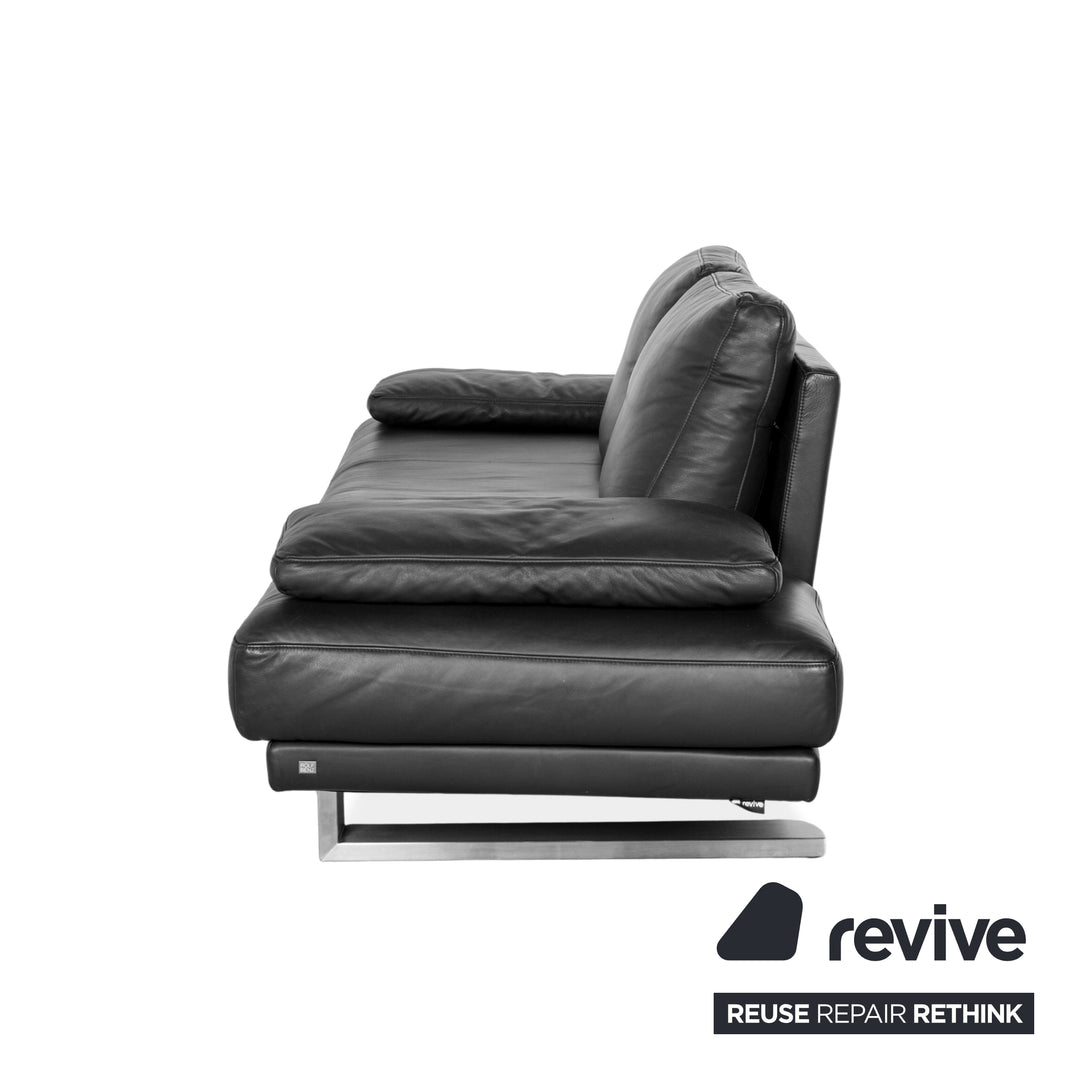 Rolf Benz 6600 leather three-seater black sofa couch