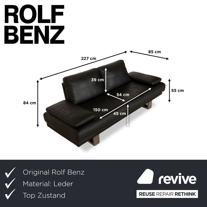 Rolf Benz 6600 leather three-seater black sofa couch
