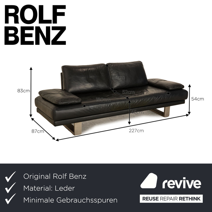 Rolf Benz 6600 Leather Sofa Blue Black Three Seater Couch