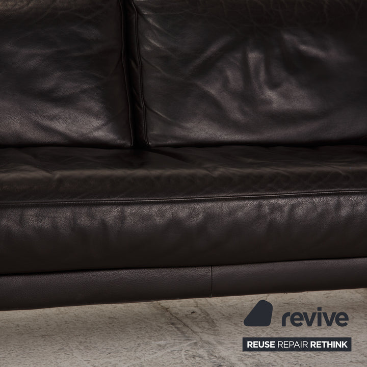 Rolf Benz 6600 leather sofa black three-seater couch
