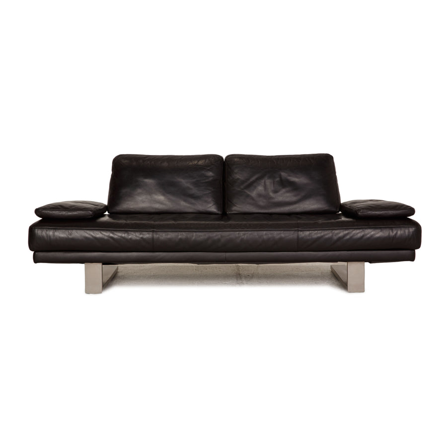 Rolf Benz 6600 leather sofa black three-seater couch