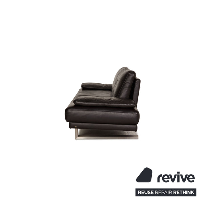 Rolf Benz 6600 lederen bank zwart driezitsbank