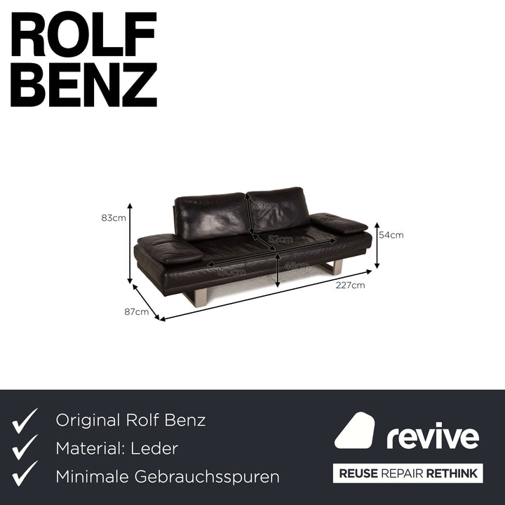 Rolf Benz 6600 leather sofa black three-seater couch
