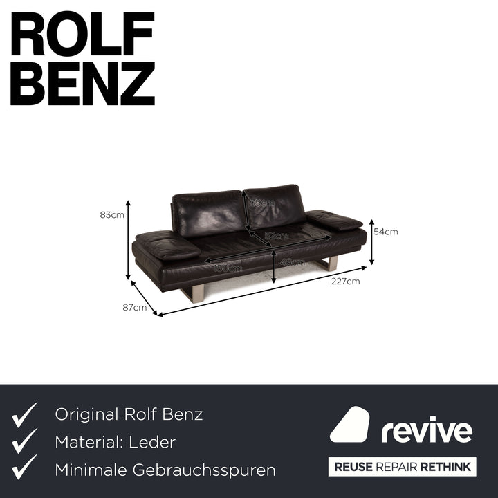 Rolf Benz 6600 Canapé en cuir noir Canapé trois places