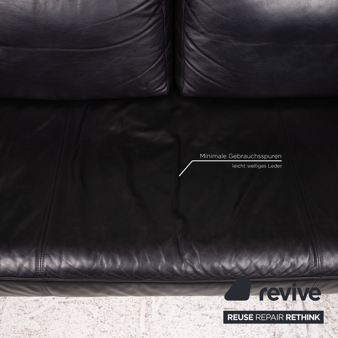 Rolf Benz 6600 leather sofa black two-seater couch