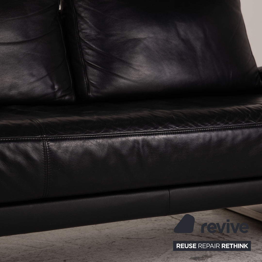 Rolf Benz 6600 leather sofa black two-seater couch
