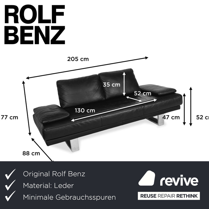 Rolf Benz 6600 leather sofa black two-seater couch