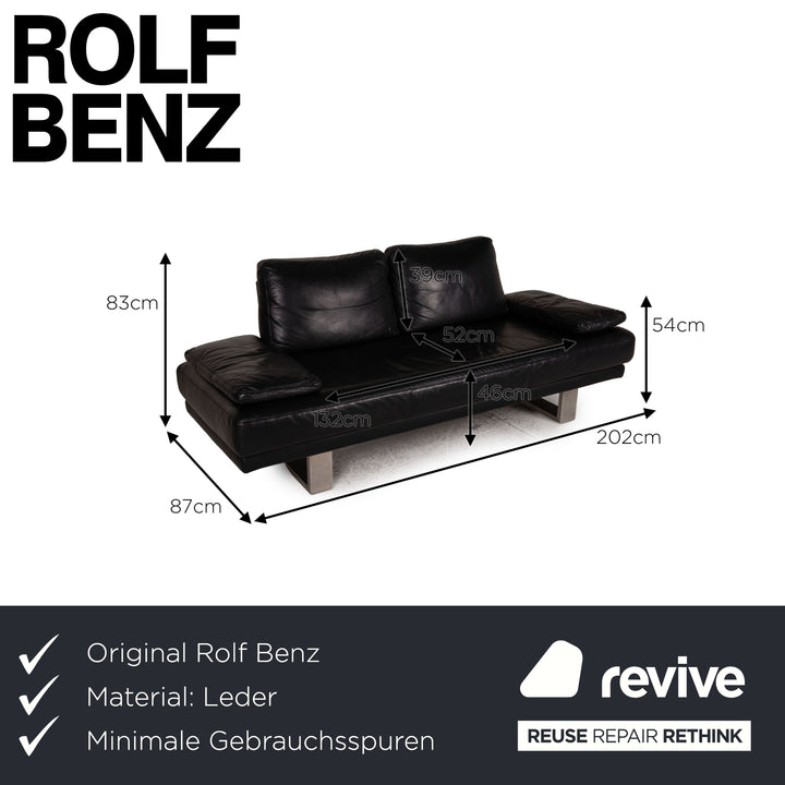 Rolf Benz 6600 leather sofa black two-seater couch