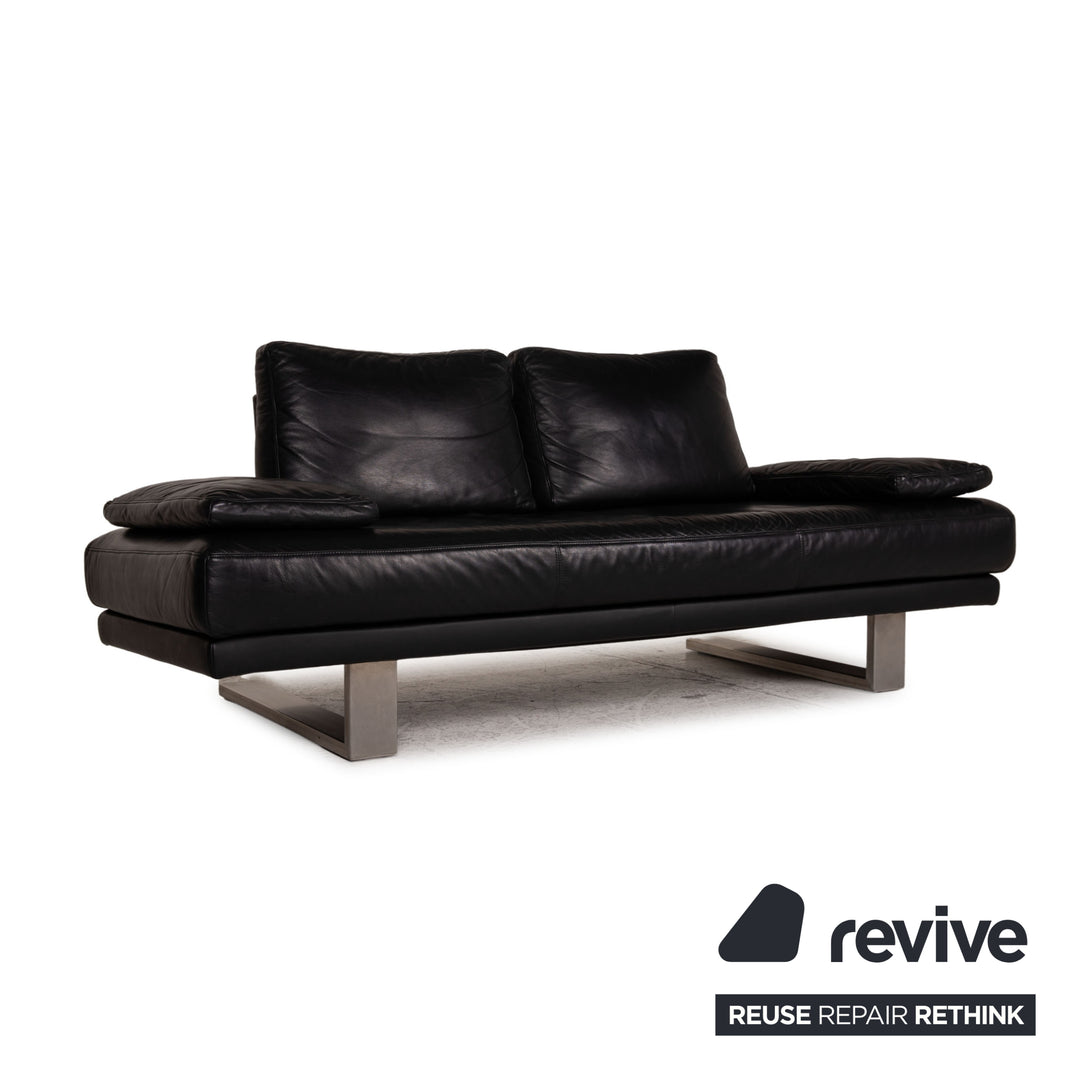 Rolf Benz 6600 leather sofa black two-seater couch