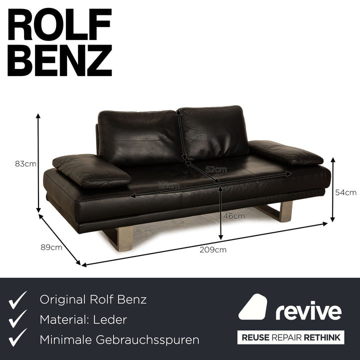 Rolf Benz 6600 leather sofa black two-seater couch