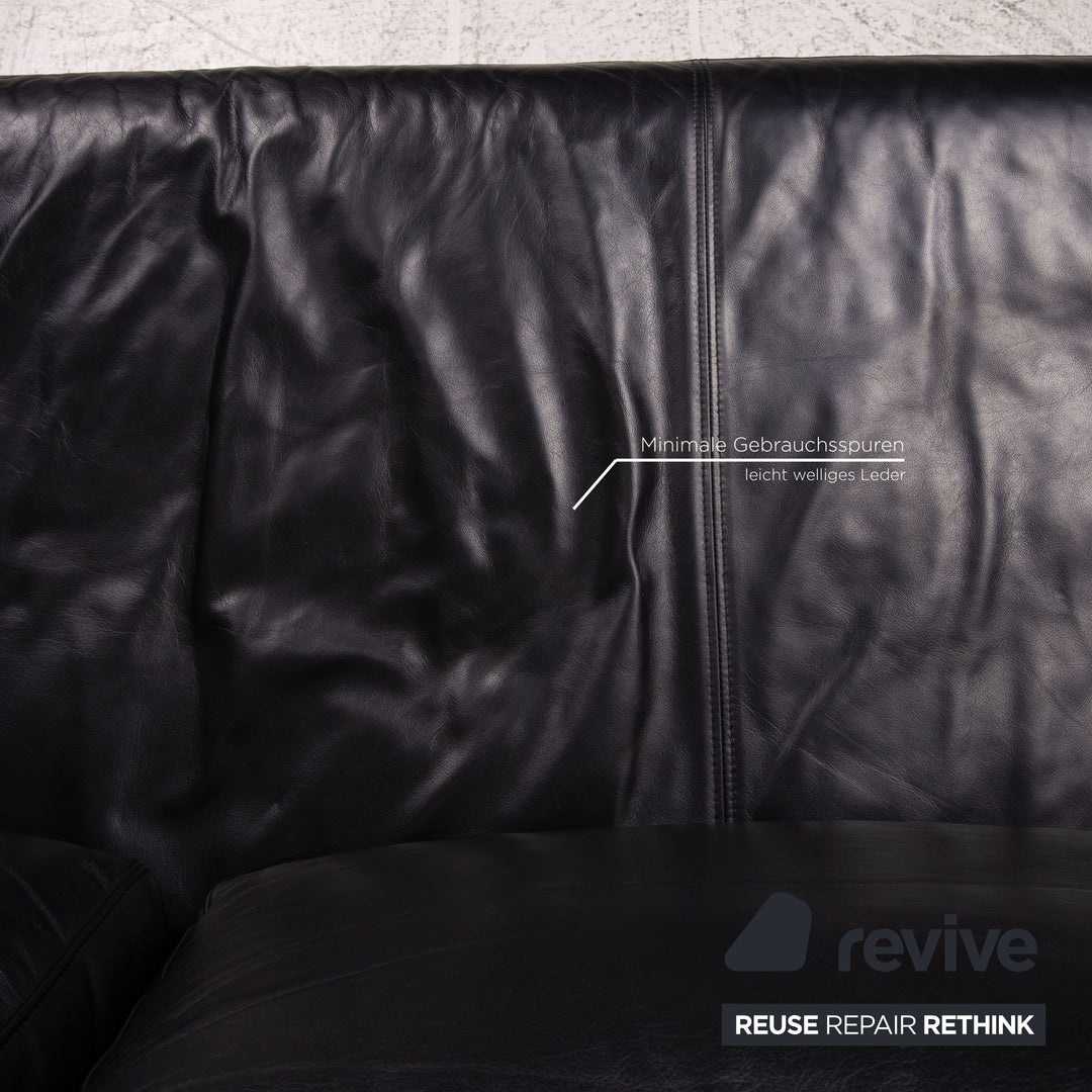 Rolf Benz 6600 leather sofa black two-seater couch