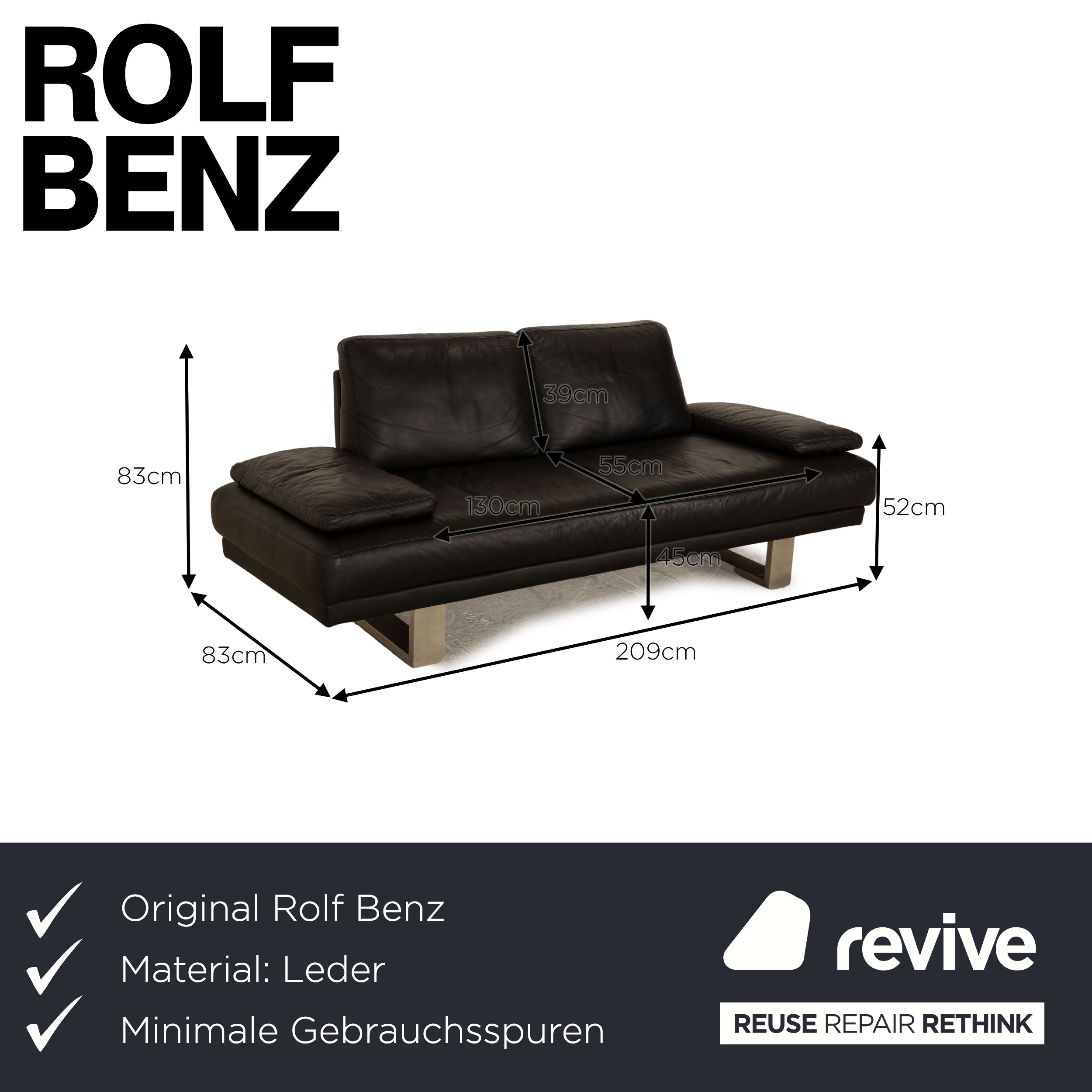 Rolf Benz 6600 Leder Zweisitzer Schwarz Sofa Couch