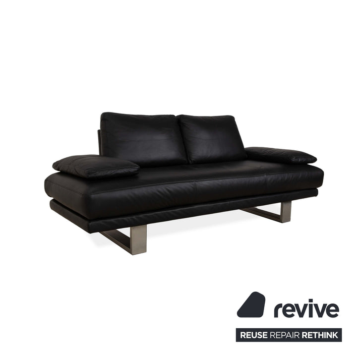 Rolf Benz 6600 Leather Two Seater Black Sofa Couch