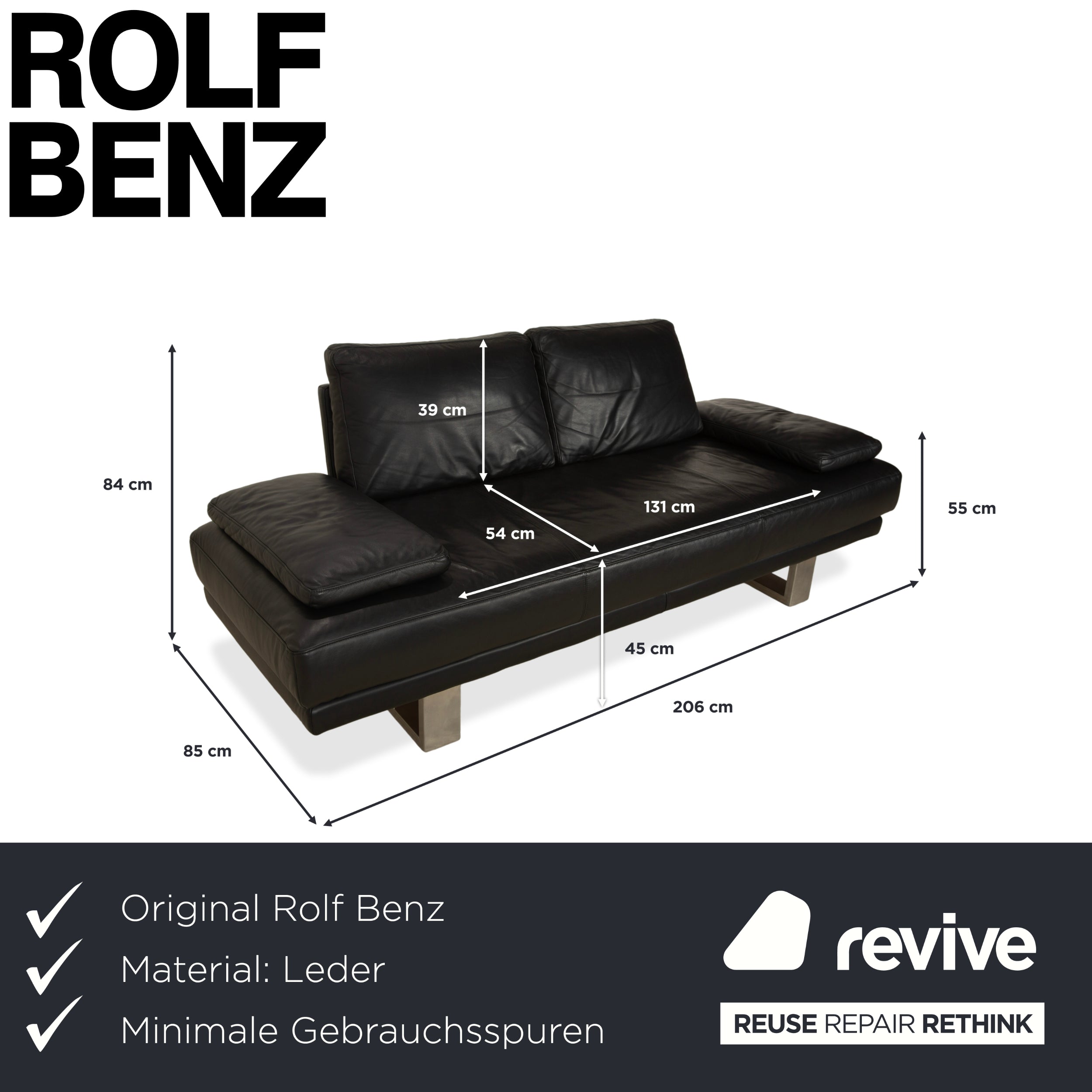 Rolf Benz 6600 Leder Zweisitzer Schwarz Sofa Couch