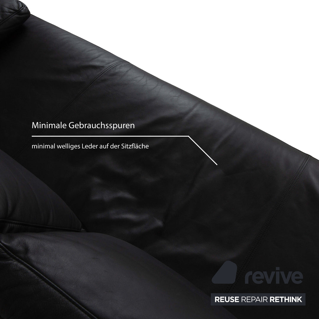 Rolf Benz 6600 Leather Two Seater Black Sofa Couch