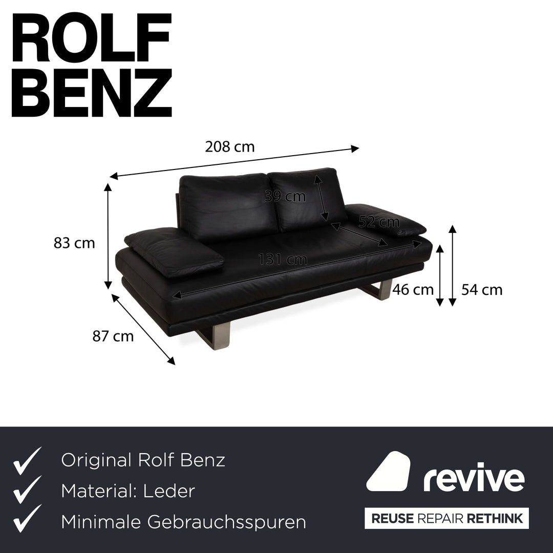 Rolf Benz 6600 Leather Two Seater Black Sofa Couch
