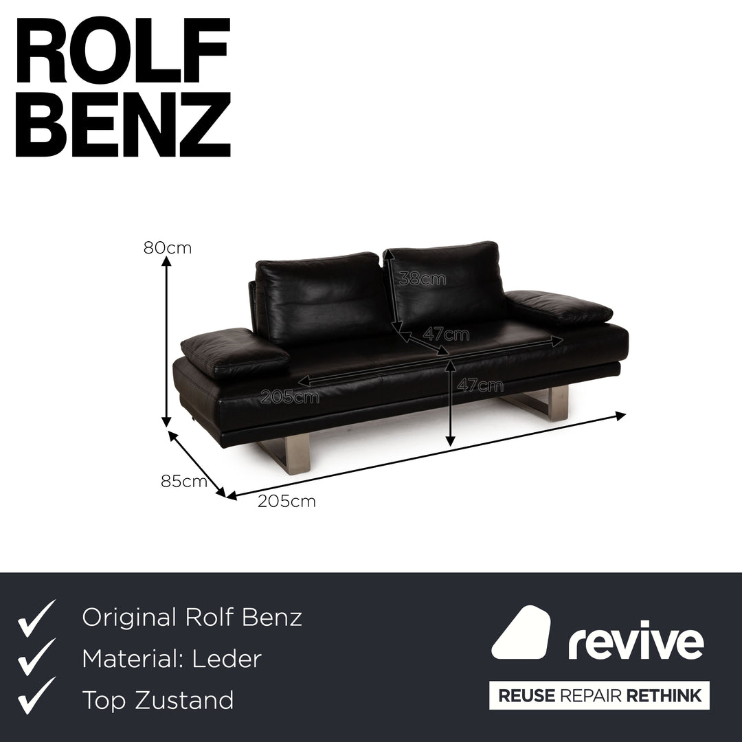 Rolf Benz 6600 Leather Two Seater Black Sofa Couch