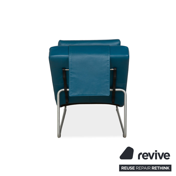Chaise longue Rolf Benz 680 en cuir bleu pétrole à commande manuelle