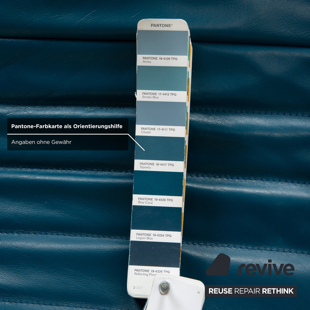 Chaise longue Rolf Benz 680 en cuir bleu pétrole à commande manuelle