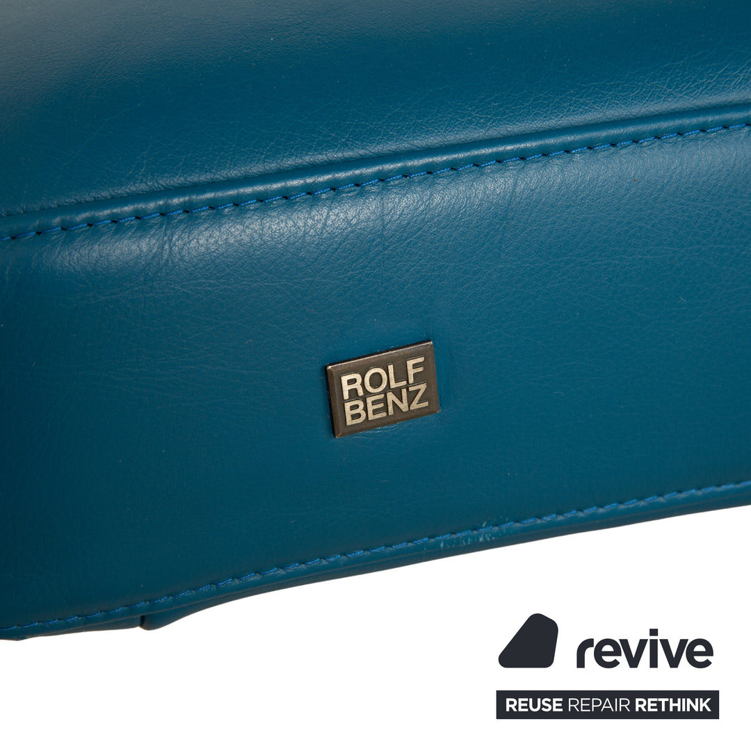 Chaise longue Rolf Benz 680 en cuir bleu pétrole à commande manuelle