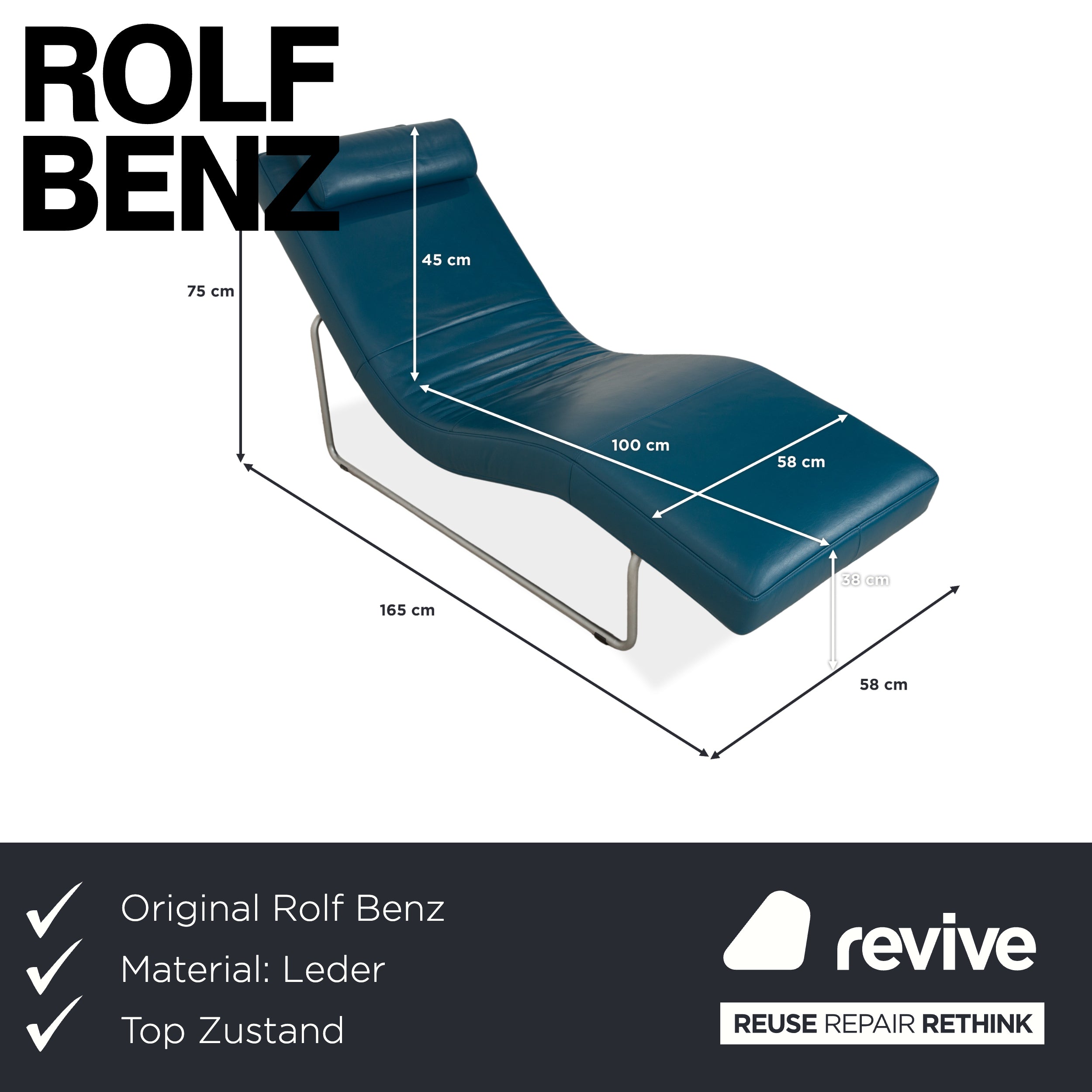 Rolf Benz 680 Leder Liege Petrol Blau manuelle Funktion