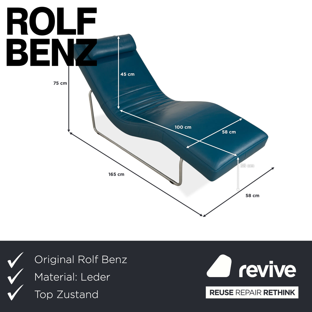 Chaise longue Rolf Benz 680 en cuir bleu pétrole à commande manuelle
