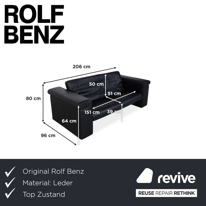 Rolf Benz 6800 Dreisitzer Leder Sofa Schwarz Couch manuelle Funktion